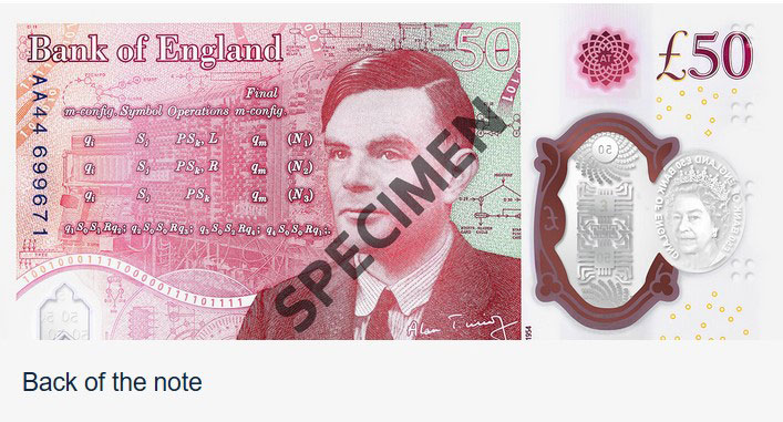 alan turing on £50 bank note