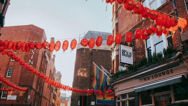 rainbow flags in soho