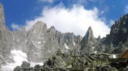 views of Aiguille du Dru from refuge hut