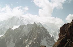 view from Aiguille du Midi Ridge towards monte blanc